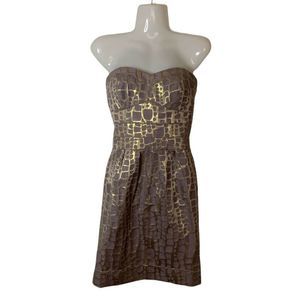 American Eagle Outfitters Metallic Grey Patterned Strapless Dress Zip US 4 NWT